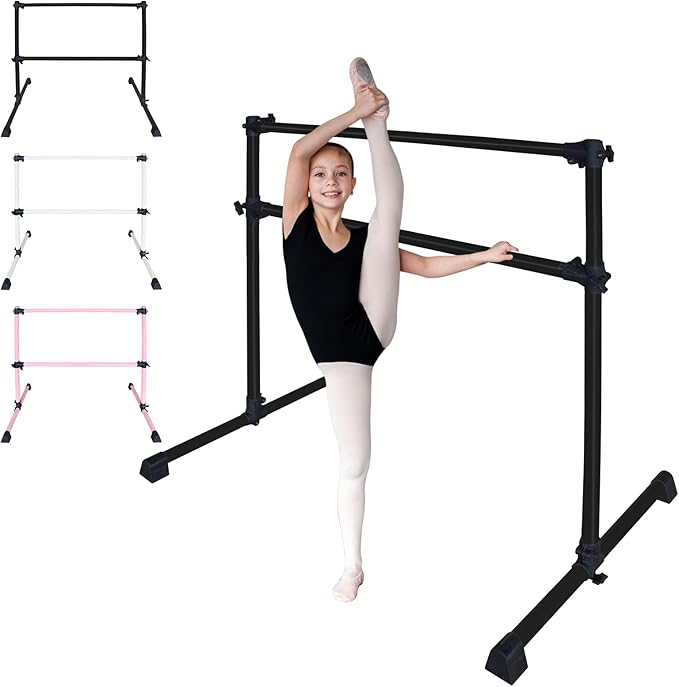 4FT/6FT Freestanding Ballet Barre Wood/Steel Height Adjustable from 7 to 46 inch Ballet Bar Portable Double Dance Bar for Home Workout and Stretch
