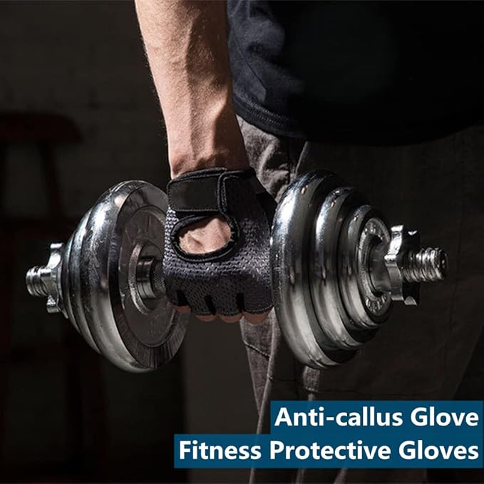 Workout Gloves, Black Gloves for Men Women, Breathable Half-Finger Fitness Exercise Gloves, Anti-Callus Glove