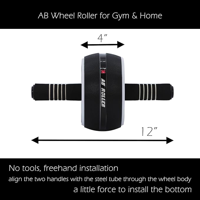 AB Wheel Roller, Exercise Abdominal Fitness Wheel, Work-out Strength-Training Roller, 12"W