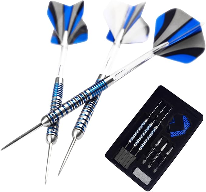 Formula Sports 90% Tungsten Steel Tip Darts Set - Professional Darts Metal Tip Set Available in 21g/22g/23g/24g, with Aluminum Shafts, Tungsten Barrels, Extra Flights, Sharpener, Carrying Case