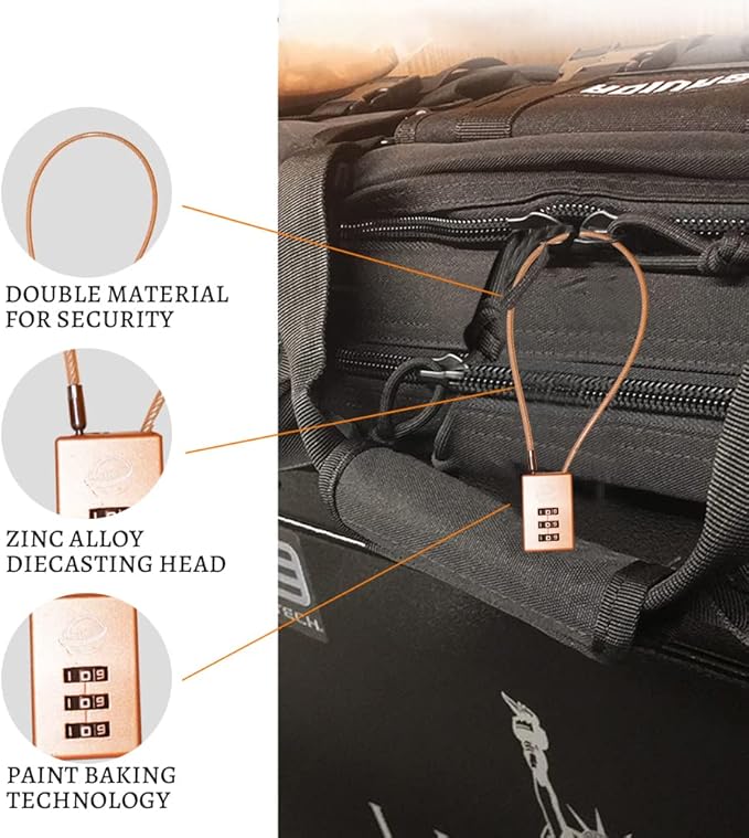 3 Digit Cable Combination Lock 16 inches Cable for School Gym Locker,Filing Cabinets,Helmet,Toolbox,Luggage Suitcase,knapsack,Gold 2Pack