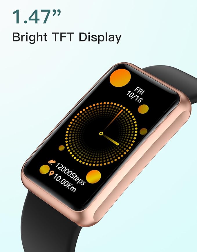 HUAKUA Fitness Tracker Watch for Men Women, No Bluetooth No APP No Phone Needed, IP68 Waterproof Full Touch Screen Sports Watch with Steps Calories Counter Sleep Tracker Alarm Clock (Black/Gold)