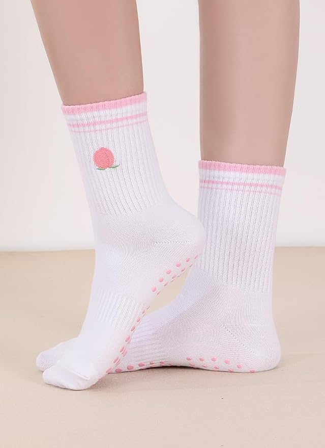 EUDOLAH Cute Yoga Socks for Women Pilates Barre Breathable Non-Slip Crew Grip Sock With Stripes Anti-friction Athletic Socks