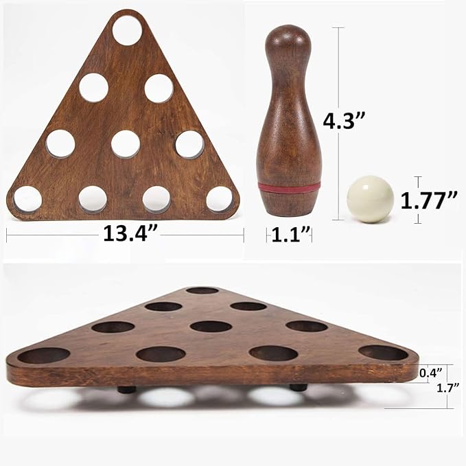 Shuffleboard Bowling Pin Set with 10 Pcs Premium Hardwood Bowling Pins Durabel Triangular Pinsetter Resin Bowling Ball and Carrying Bag, Fun for Shuffleboard Games