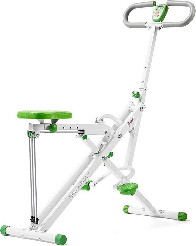 Sunny Health & Fitness Row-N-Ride Squat Assist Trainer, Foldable & Easy Setup Exercise w/Adjustable Resistance, Home Training Machine for Arm, Glute & Leg Workout, Optional Free SunnyFit App Connect