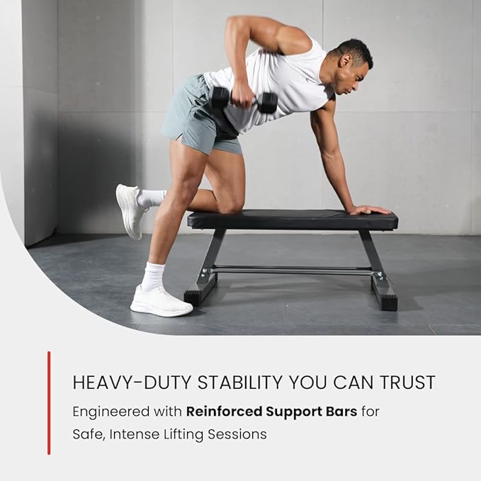 FF Finer Form Essential Flat Weight Bench for Your Home Gym – Heavy Duty Workout Bench for Bench Press, Hip Thrusts & Strength Training Exercise – Compact, Fitness Equipment for Home Use