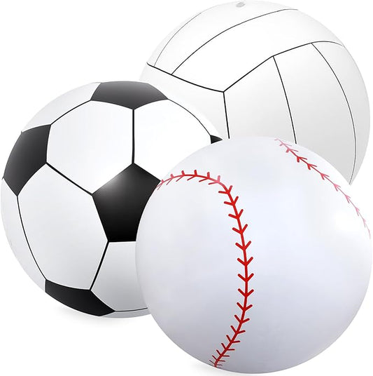 Lewtemi Giant Inflatable Sports Balls Large Inflatable Beach Ball Baseballs Soccer Rainbow Basketball Football for Sport Birthday Party Favor (3 Pcs,Soccer, Baseball, Volleyball,27 Inch)