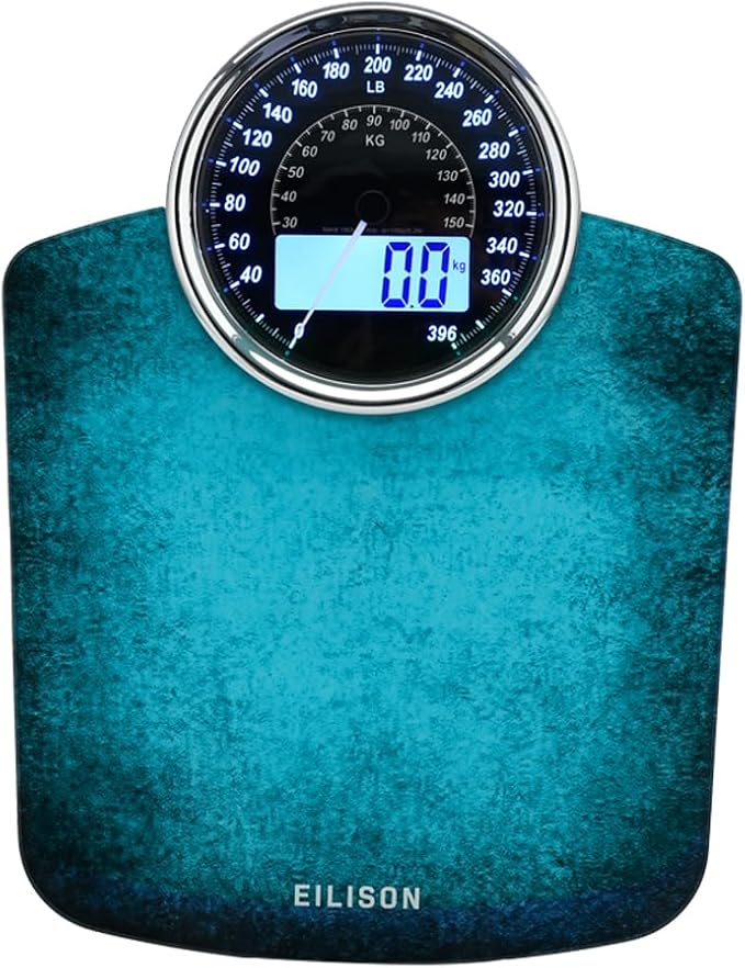EILISON Highly Advance 2-in-1 Digital & Analog Weighing Scale for Body Weight-400lbs, 4 High Precison GX Sensor Accurate, Thick Tempered Glass, Extra Large Display (Blue)