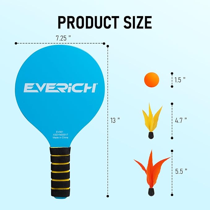 EVERICH TOY Paddle Ball Set, Badminton Set 4 Rackets, Great Gifts Easter Basket Stuffers for Kids Teens Adults and Family, Fun for Beach, Yard, and Lawn Play All Year Round