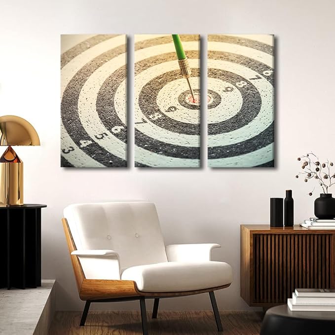 Wall Art Vintage House Decorations Dartboard with Darts Closeup Wall Pictures for Living Room Winner Concept Canvas Wall Art Modern Painting 3 Panel Prints Wall Art Framed Ready to Hang, 24"Wx36"H