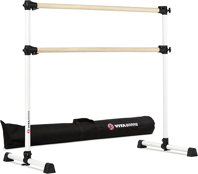VITA Barre Portable Freestanding Double Ballet Barre, Prodigy, with Carry Bag | Adjustable Height, USA Made, Home or Gym Exercise Equipment for Kids & Adults | Dance, Fitness, Pilates