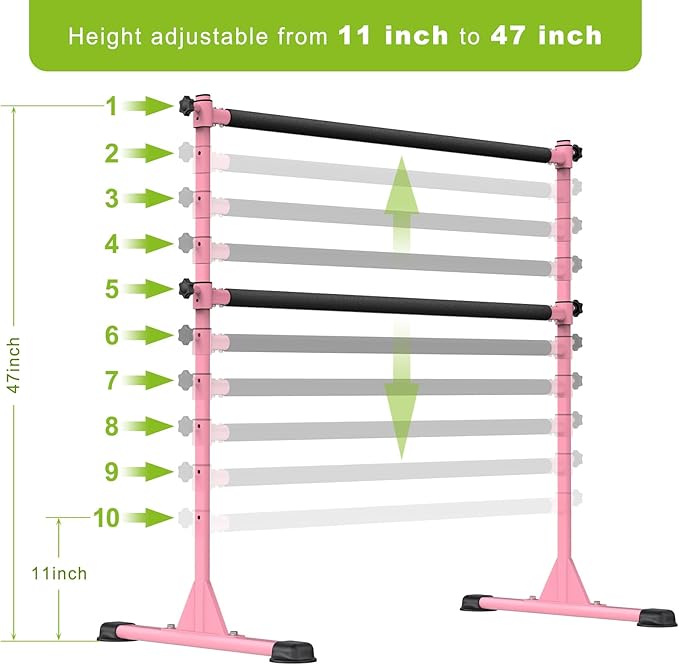 Dolibest Freestanding Ballet Bar, Height Adjustable Ballet Bar, Heavy Duty Dance Bar, with Non-Slip Rubber Pads, Enhanced Stability, Dance/Yoga/Fitness Stretching Bar, Ideal for Kids and Adults