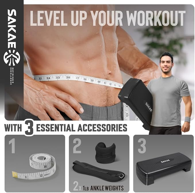 Adjustable Height Aerobic Stepper Set, Multiple Bundle Options with Dumbbells, Kettlebell, Waist Trimmer, Ankle Weights or Weighted Vest, Workout Exercise Step Platform w/Level Risers, 4 Colors