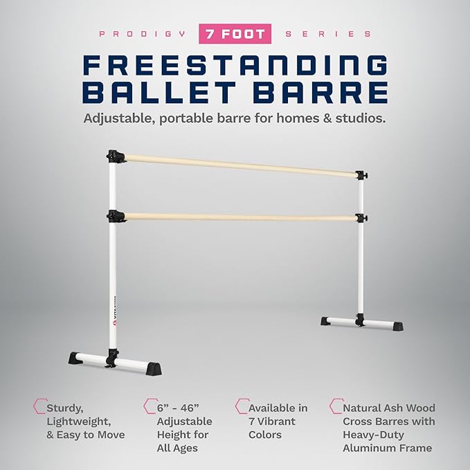 VITA Barre Portable Freestanding Double Ballet Barre, Prodigy, Wood | Adjustable Height, USA Made, Home or Gym Exercise Equipment for Kids & Adults | Dance, Fitness, Pilates