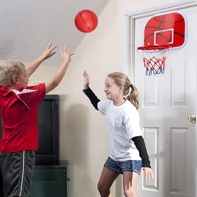 Mini Basketball Hoop Set for Kids Adults, Indoor Play Wall Mount Basketball Hoop for Door with 4 Small Replacement Toddler Basketballs, ABS Backboard Metal Rim Goal Sport Gifts for Pool Game Fun