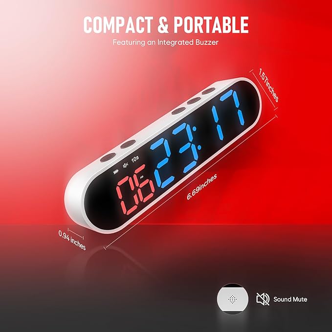 Dienmern Portable Gym Timer Clock with Strong Magnet - Workout Interval Timer with Countdown/UP/Stopwatch, 50Hours Powerful Battery Gym Clocks for Home Gym/Garage/Boxing/Fitness