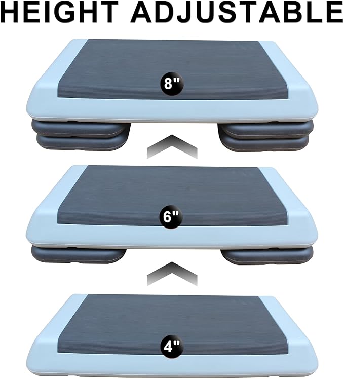 Kaimei Adjustable Aerobic Step Platform - 2 Height Options - Durable Fitness Stepper for Cardio, Lunges, & Home Workouts (Black+ Gray)