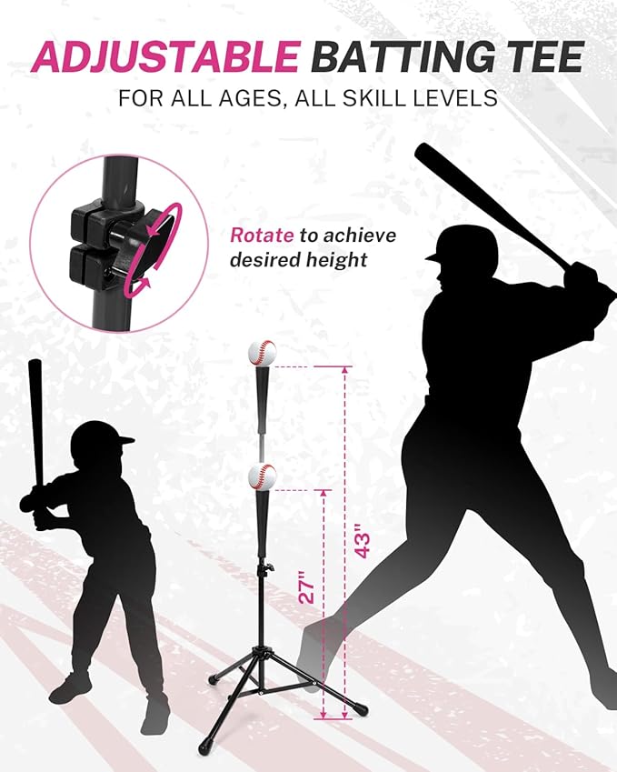 Gonex 7' x 7' Baseball Softball Practice Net Set with Batting Tee for Hitting and Pitching Batting, Practice Training Aid, with Strike Zone, Large Mouth, Bow Frame, Carrying Bag