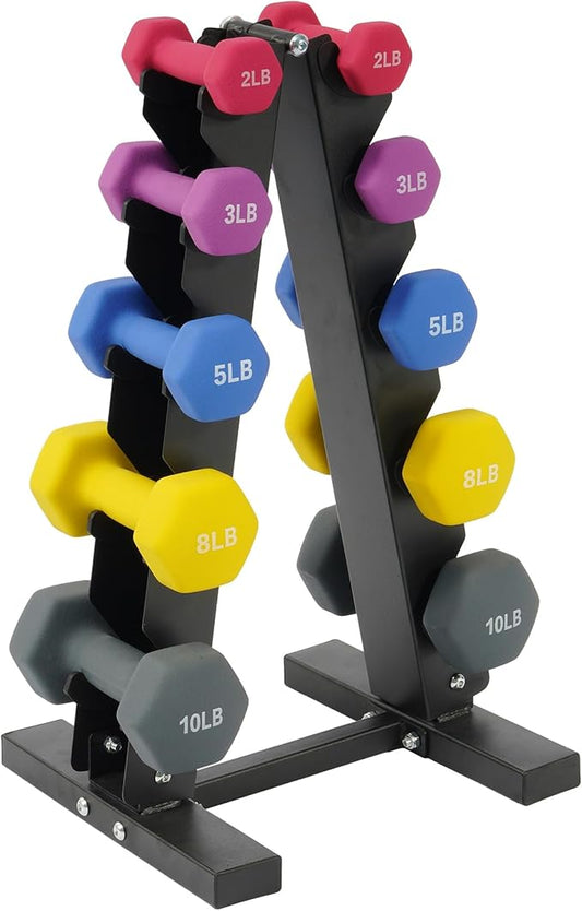 Neoprene Coated Dumbbell Set with Rack, Free Hand Weight Set For Home Gym Workout, Anti-Slip, Anti-roll, 20LBS, 32LBS, 50LBS and 56LBS Sets, Multiple Weight Options