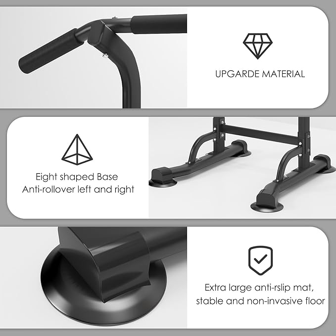 Dland Power Tower Pull Up Bar Dip Station and Height Adjustable Dip Bar Stand, Multi-Function Home Gym Exercise Equipment Strength Training Fitness Workout Station