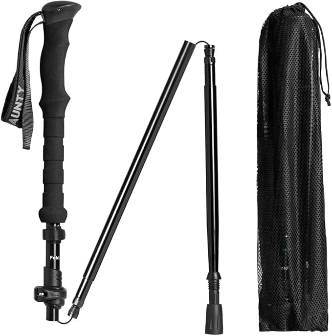 Travel Folding Trekking Hiking Pole with Carrying Case,Collapsible Cane Adjustable Walking Stick Portable Mobility Aid for Women Men Hikers Gift,Black