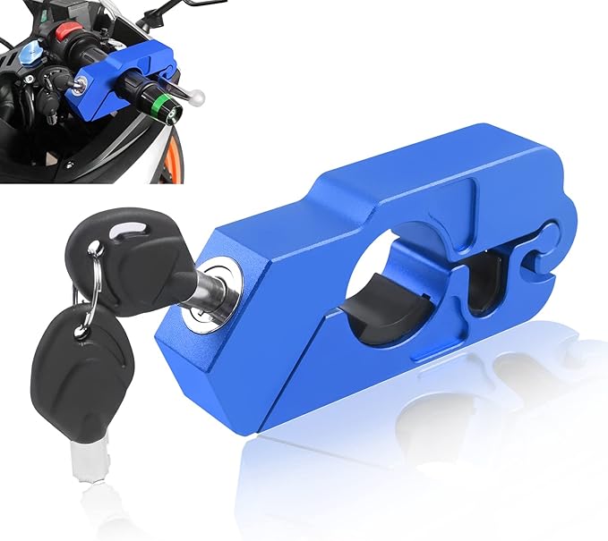 BAIONE Motorcycle Grip Lock Handlebar Throttle Security Lock Anti-Theft Scooters fit for ATV Motorcycles Dirt Street Bike (Blue)