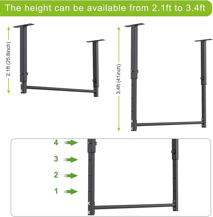 Kipika 48" Ceiling Mounted Pull Up Bar, Heavy Duty Multi-Grip Chin Up Bar,Mounted Pull Up Bar, Adjustable Height, Pull Up Bands for Chin Ups & Body Stretching, Ideal for Home Gym and Strength Training