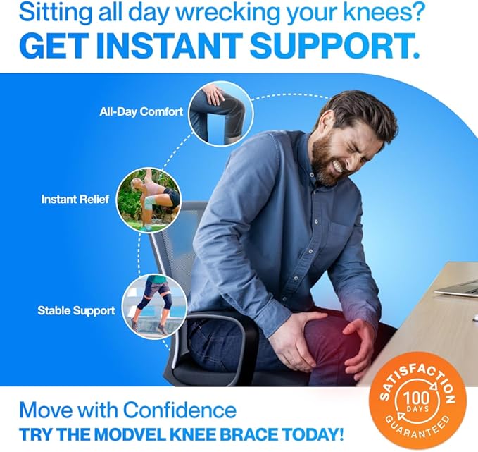 Modvel 2 Pack Knee Brace for Women & Men - Workout Knees Compression Sleeve for Knee Pain Relief Joint Support for ACL, Arthritis, Meniscus Tear Knees Brace for Sports, Rodilleras para Gym Fitness