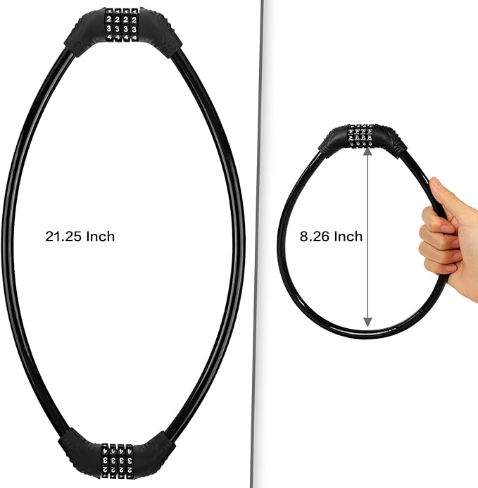 Bike Lock Cable, Bicycle Lock, Bike Locks Heavy Duty Anti Theft, Combination Cable Lock for Outdoor Equipment, Black (1Ps, 2Ft, Reset Combo)