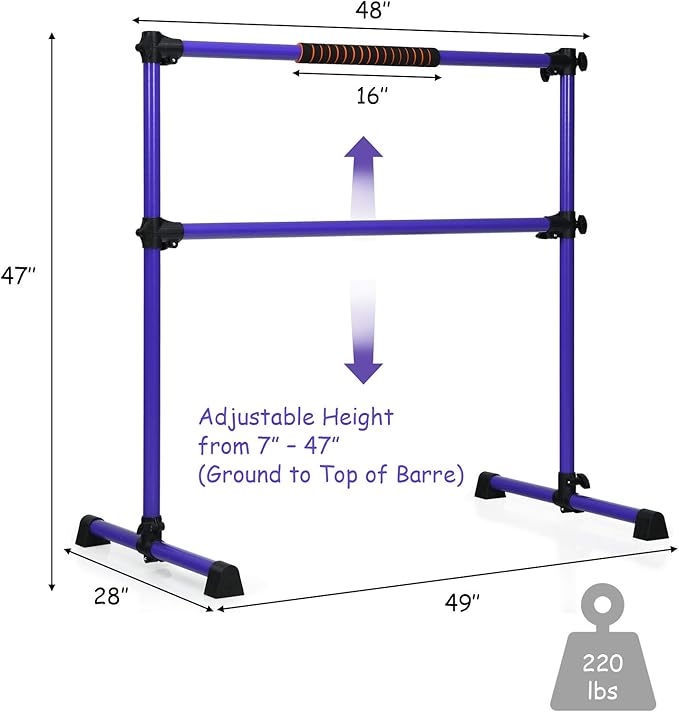 GOFLAME Ballet Barre Portable Double, 4FT Freestanding Ballet Barre Adjustable, Heavy Duty Dancing Stretching Ballet Bar for Home, Dance Barre, Fitness Ballet Bar