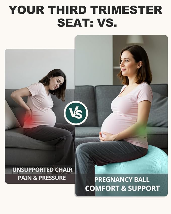 Trideer Pregnancy Birthing Ball - 1.7mm Extra Thick Yoga Ball for Maternity, Labor, Exercise, Physio, Recovery - Guide & Baby Memory Book Included - 440LB Anti-Burst & Non-Slip Stability