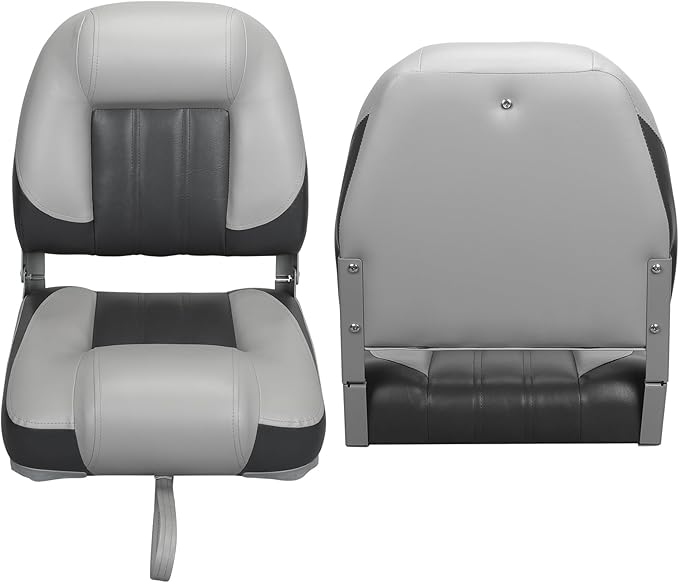 Elite Folding Boat Seat Low Back Boat Chair Fold-Down Fishing Boat Seats 2 Pack, Charcoal/Light Gray