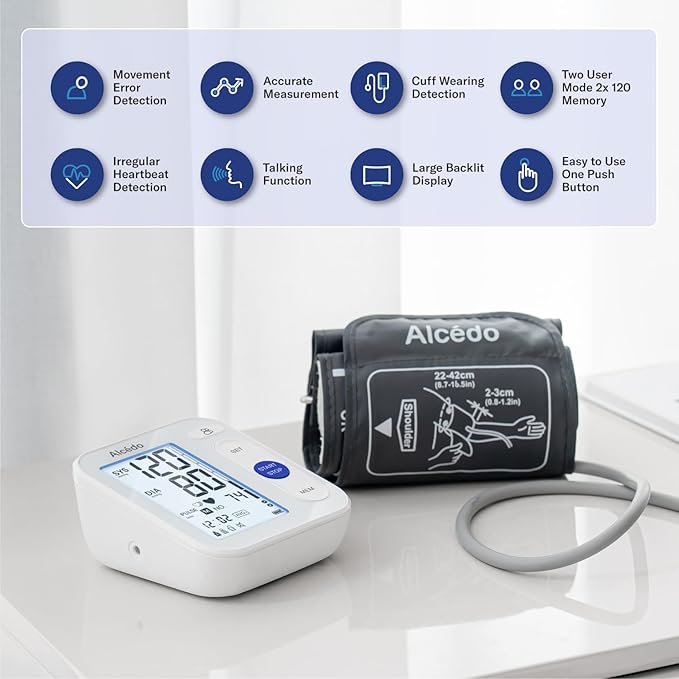 Alcedo Blood Pressure Monitor for Home Use, Automatic Digital BP Machine with Large Cuff for Upper Arm (Backlit Large Screen)