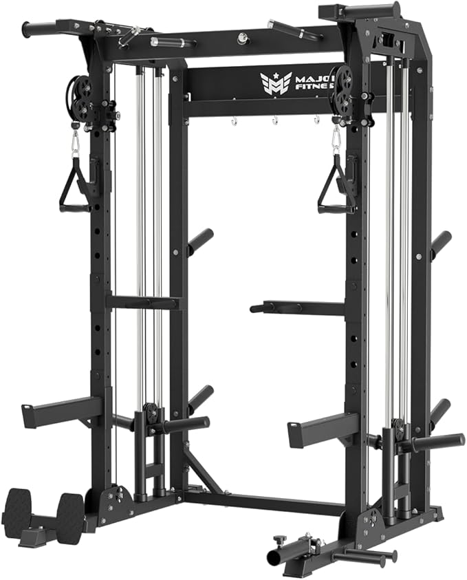 MAJOR FITNESS F22 Power Rack, 1600lbs All-in-One Squat Rack with Cable Crossover, Dual Pulley System, Heavy-Duty Steel Frame, Attachments & Storage for Home Gym Strength Training
