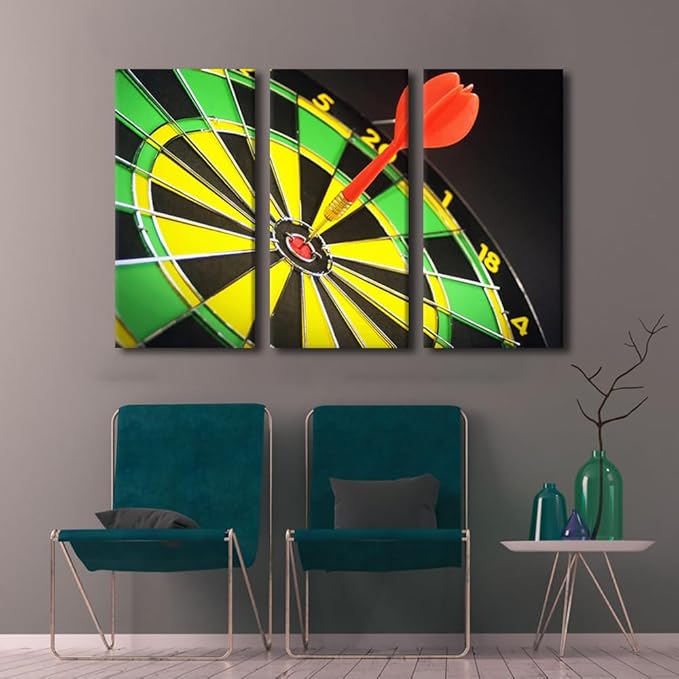 Wall Art Dart Board with Darts Closeup Wall Paintings for Living Room Motivational Pictures Print on Canvas Positive Wall Art Bedroom Wall Decoration Office Wall Art Framed Ready to Hang - 24"Wx36"H