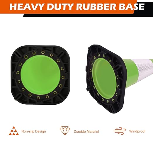 8 Pack 12” Green Traffic Safety Cones – Black Base Cones with 4” Reflective Collars – Stable PVC Road Cones for Parking, Construction, and Public Safety Use(12 inch-8Pack)