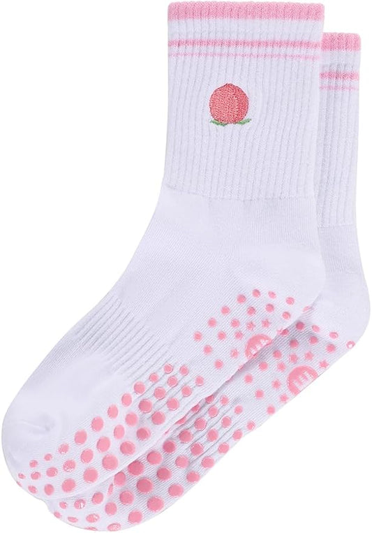EUDOLAH Cute Yoga Socks for Women Pilates Barre Breathable Non-Slip Crew Grip Sock With Stripes Anti-friction Athletic Socks