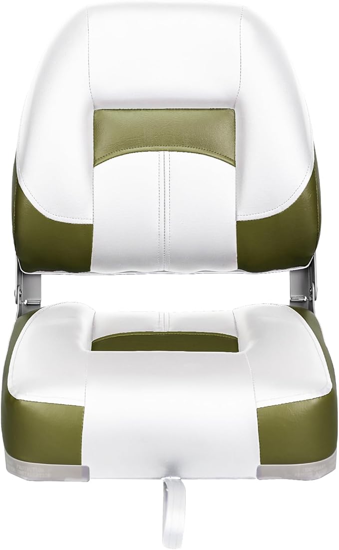 Two Tone Low Back Folding Boat Seat,White/Green/Grey