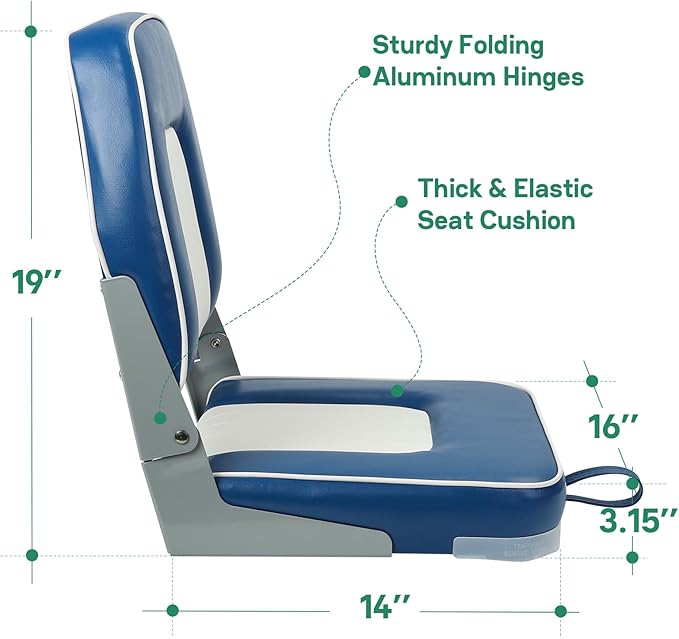 Classic Low Back Fishing Boat Seat with Backrest Folding Boat Chair Marine Bass Jon Boat Seats