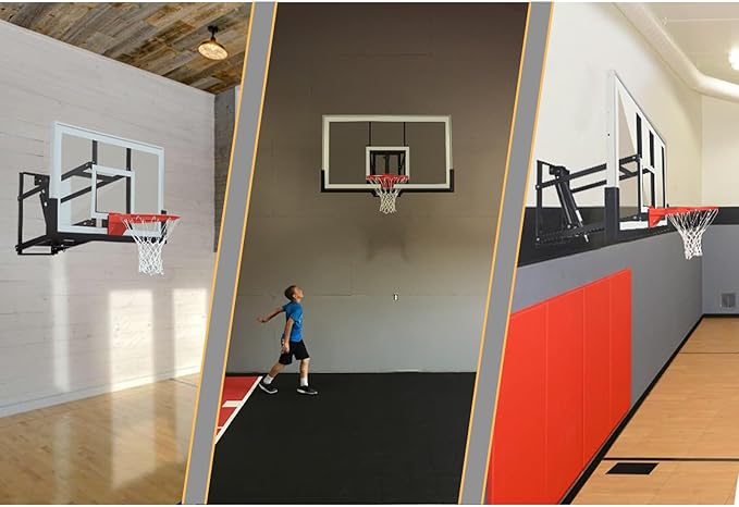 Katop Wall Mount Basketball Hoop with 60"x36", 72"x42" Tempered Glass Backboard, Effortlessly Height Adjustable from 7.5' to 10', Pre Installed Pads and Heavy Duty Basketball Rim and Net
