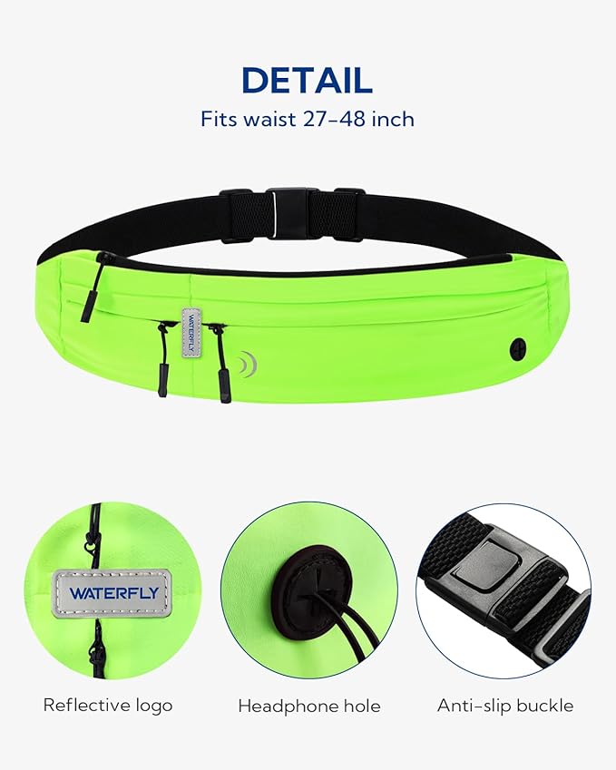 WATERFLY Running Belt Fanny Pack: Runner Marathon Jogging Waist Pack Sport Workout Exercise Fitness Phone Holder Belt for Men Women Jogger Slim Waistband