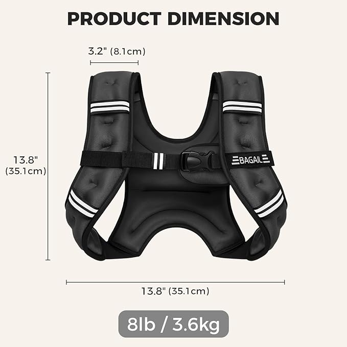 BAGAIL Weighted Vest, 5lbs/8lbs/10lbs/12lbs/15lbs/20lbs/25lbs/30lbs Weight Vest with Detachable Phone Pouch, Rucking Vest for Women, Men, Walking, Weight Loss, Training, Running