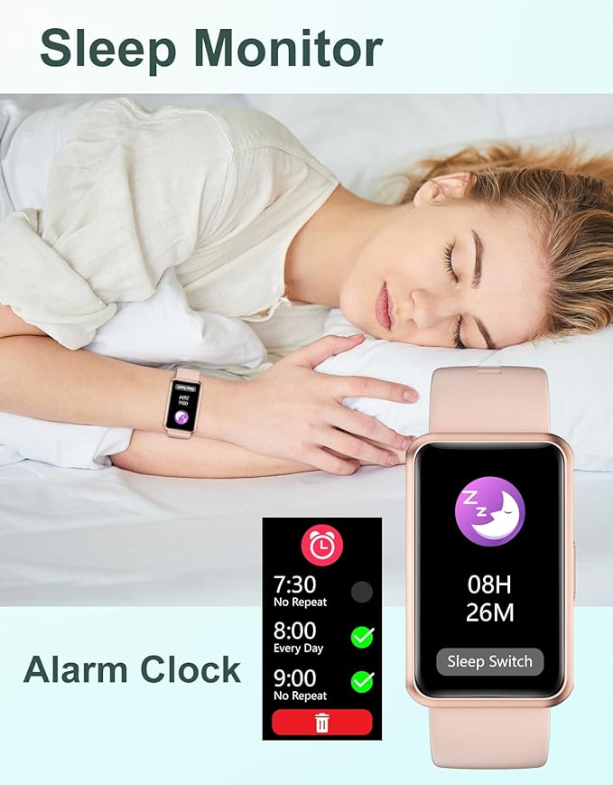 HUAKUA Fitness Tracker No Bluetooth No APP No Phone Needed, Fitness Watch for Men Women Parents IP68 Waterproof with Full Touch Screen Steps Calories Counter Sleep Tracker Alarm Clocks (Pink)