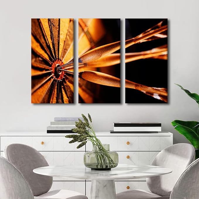 TUMOVO Canvas Wall Art Dart Board Paintings Black and White Wall Art Dart Board Artwork 3 Panel Inspirational Wall Art Pictures Artwork for Home Walls Stretched and Framed Ready to Hang(28" Wx42 H)