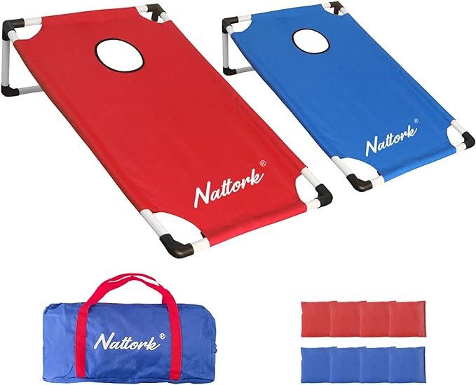 Portable Cornhole Set with 2 Collapsible Cornhole Boards, 8 Cornhole Bean Bags and Carrying Case for Yard Toss Game, Indoor Outdoor Camping Games for Adults Family (3 x 2-feet)