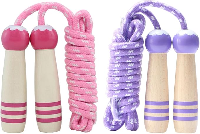 Jump Rope Kids, 7ft Adjustable Cotton Skipping Rope with Wooden Handle for Boys and Girls Fitness Outdoor Exercise