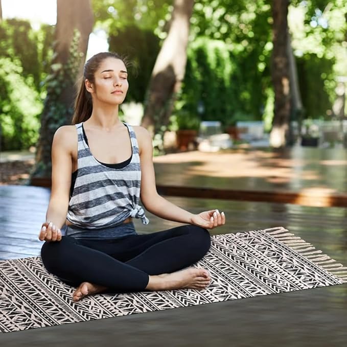 nuveti Cotton Yoga Mat - Absorbent, Grippy Tight Weave, Ashtanga & Hot Yoga Rug, Helps with Slippery Hands & Feet