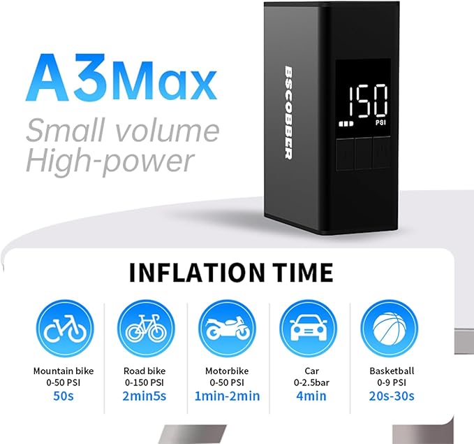 Mini Bike Pump Electric Bike Pump 150 PSI Portable Bike Tire Inflator Air Compressor Rechargeable Bicycle Air Pump with Gauge,Tiny Pump with Presta & Schrader Valve for Mountain/Road Bike