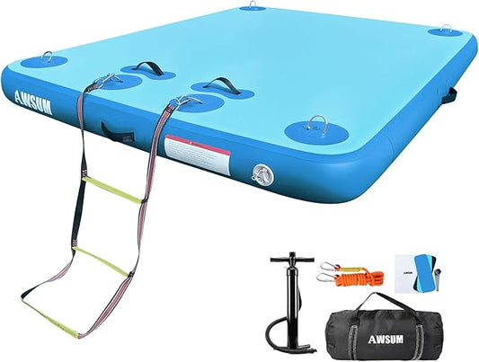 AWSUM Inflatable Floating Dock Air Dock Platform, 6ft/8ft Non-Slip Inflatable Water Mat Floating Island Raft for Lake Pool Beach Ocean