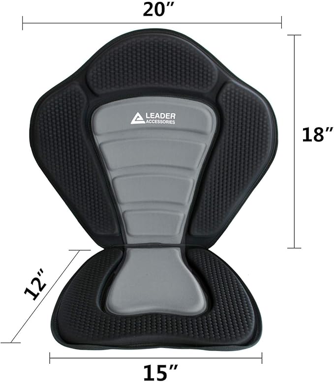 Leader Accessories Kayak Seats Paddle Board Seat Universal Padded Canoe SUP Seat with Back Support - Deluxe Kayak Chair Seat Cushion with Storage Bag